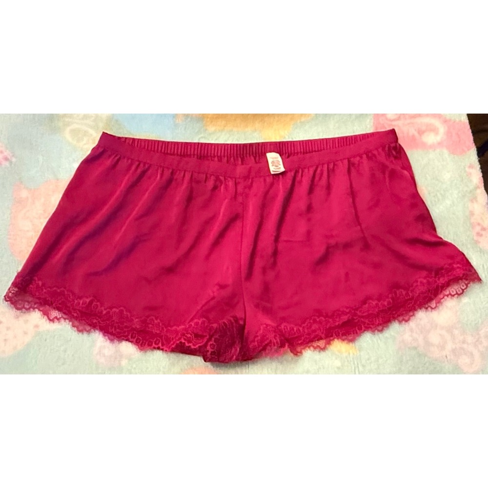 Victorias Secret Pink Satin Lace Trim Pajama Shorts‎ XL Fuchsia Sleepwear